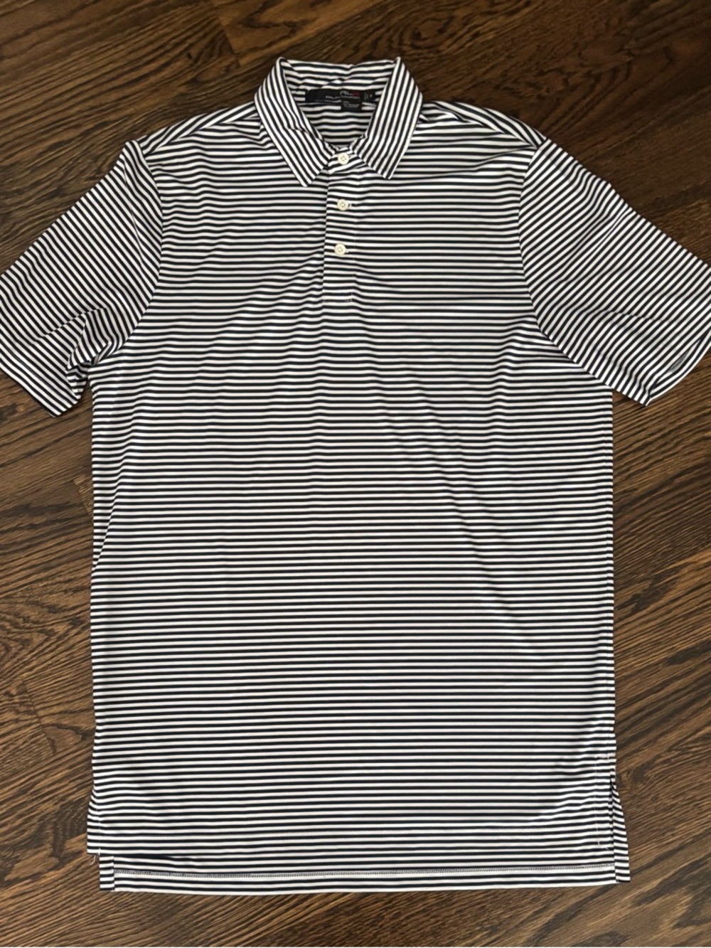 RLX Ralph Lauren Polo Shirt M Men's Black White Striped Lightweight Knit Golf